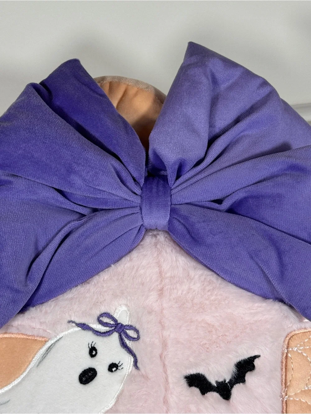 NEW Pink Pumpkin Haunted House with Purple Bow Halloween Pillow